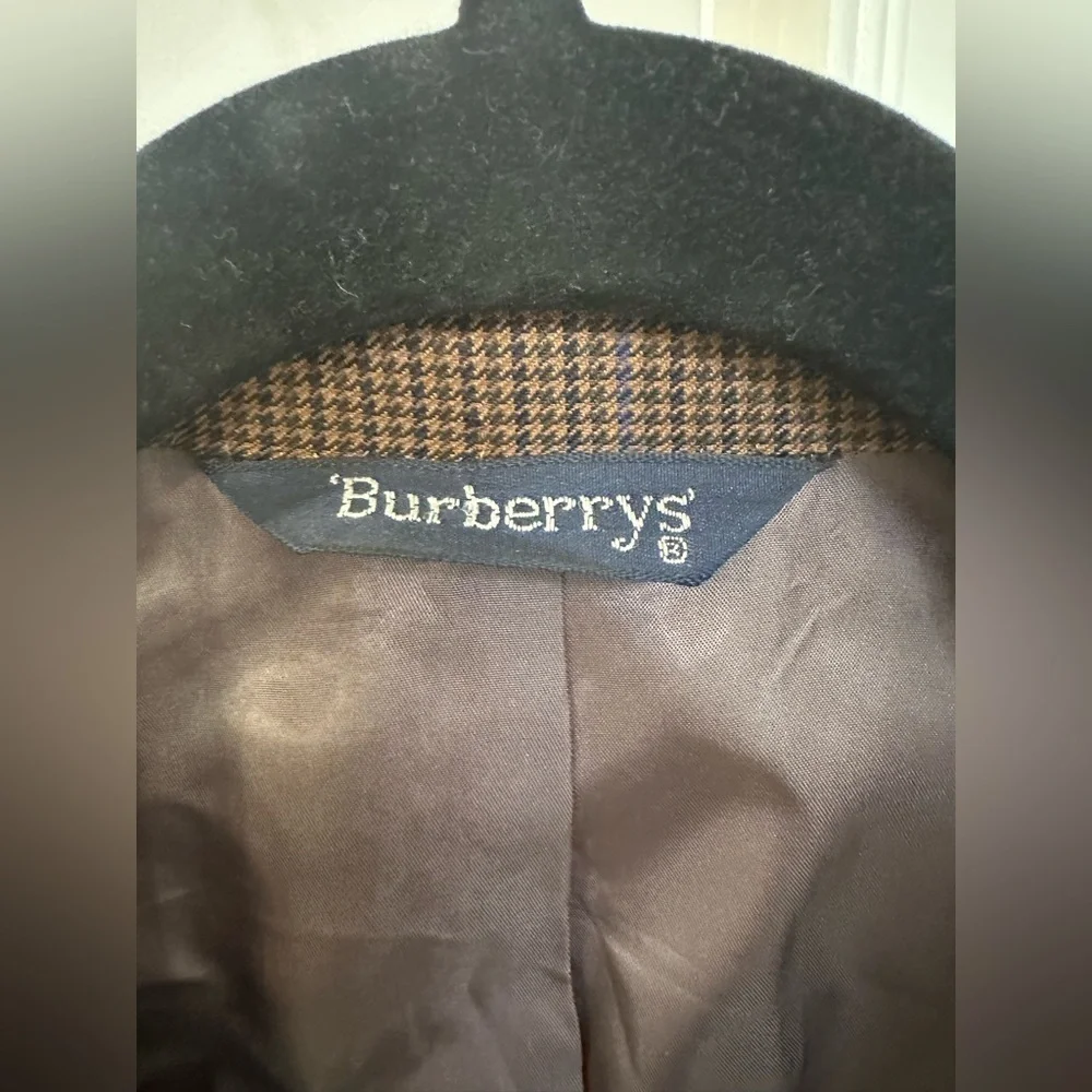 Vintage Burberry Brown Blue Houndstooth Plaid Blazer Sport Coat Men’s 46 Long